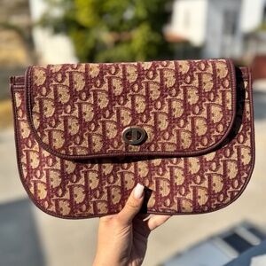 Vintage Dior Trotter Canvas/Leather Clutch